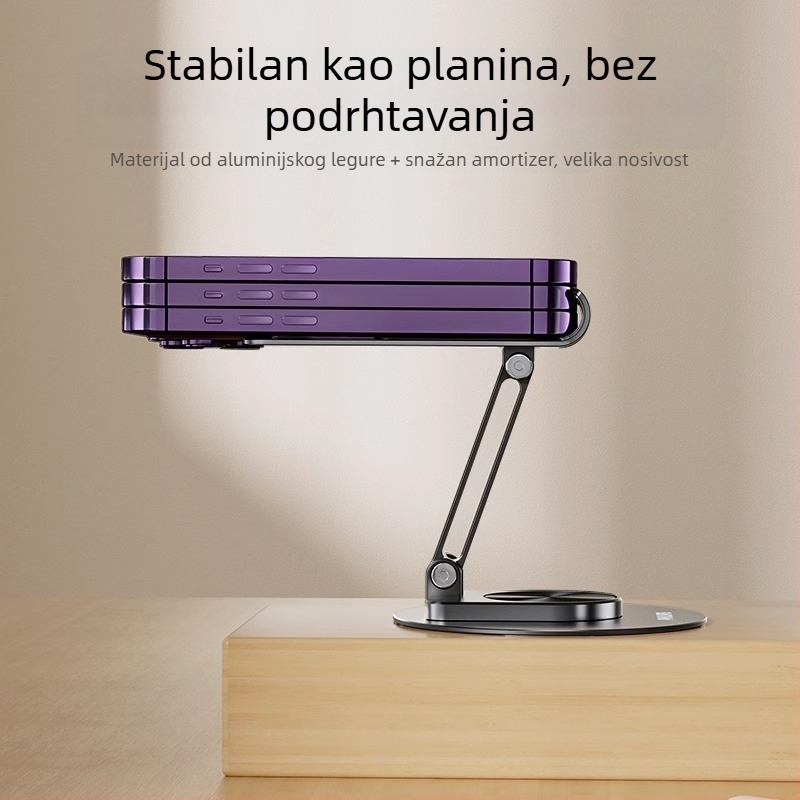 Stolna podrška za mobitel i tablet – metalna, rotirajuća, sklopiva, podesiva, univerzalna