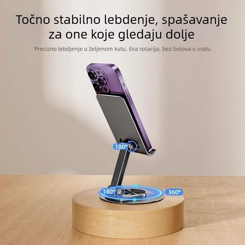 Stolna podrška za mobitel i tablet – metalna, rotirajuća, sklopiva, podesiva, univerzalna
