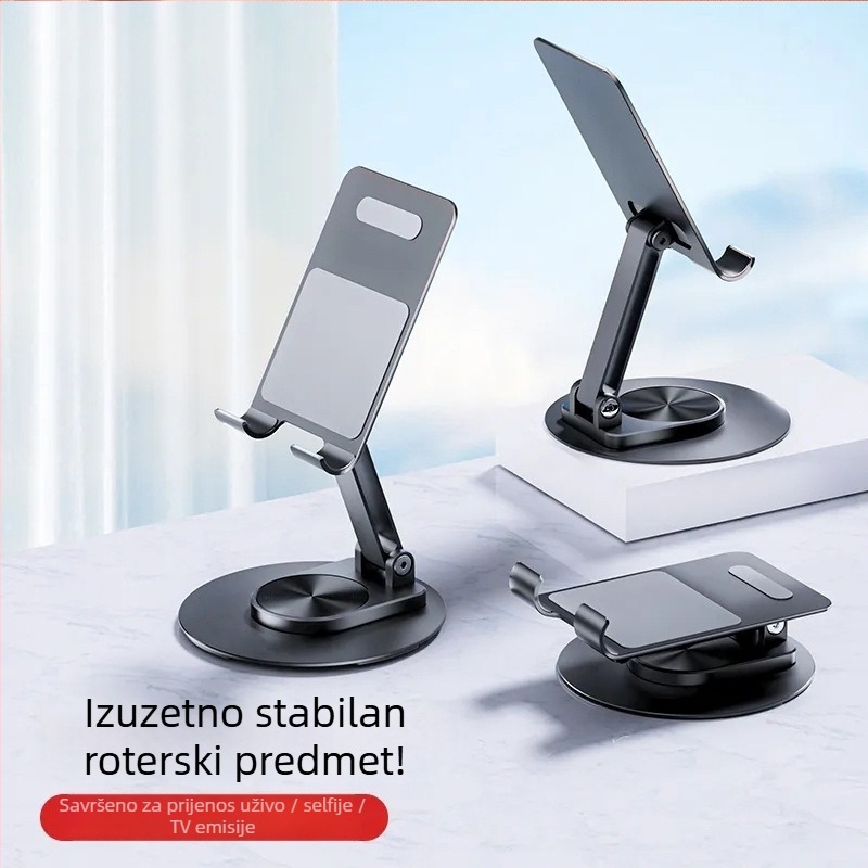 Stolna podrška za mobitel i tablet – metalna, rotirajuća, sklopiva, podesiva, univerzalna