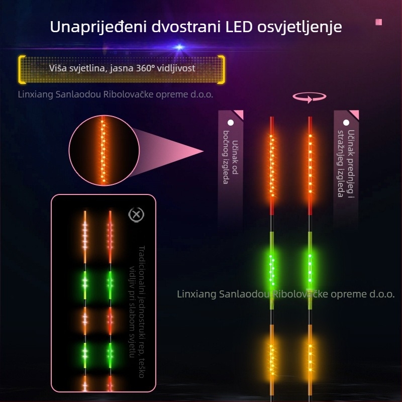 LED elektronički plovak za šarane — vertikalni plovak, kompozitni materijal, visoka osjetljivost, dnevno-noćno korištenje
