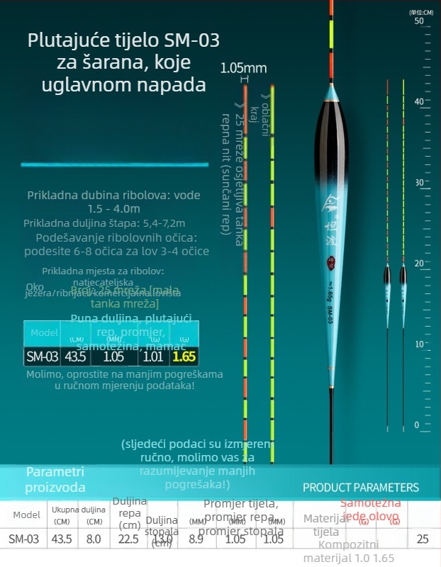 Visoko osjetljivi plutac za pecanje na lagane zabe karasa, visoka vidljivost, 25 oka nano plutac, otporan na vjetar i vodu