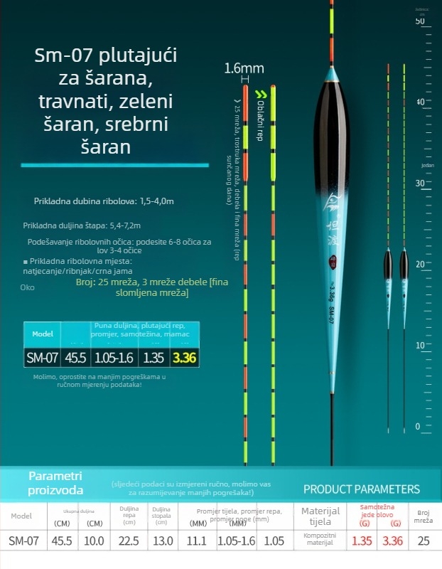 Visoko osjetljivi plutac za pecanje na lagane zabe karasa, visoka vidljivost, 25 oka nano plutac, otporan na vjetar i vodu