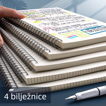 Spiralno povezani bilježnica s mrežom i horizontalnim linijama, debela verzija za srednju školu i prijemne ispite za magistarski studij