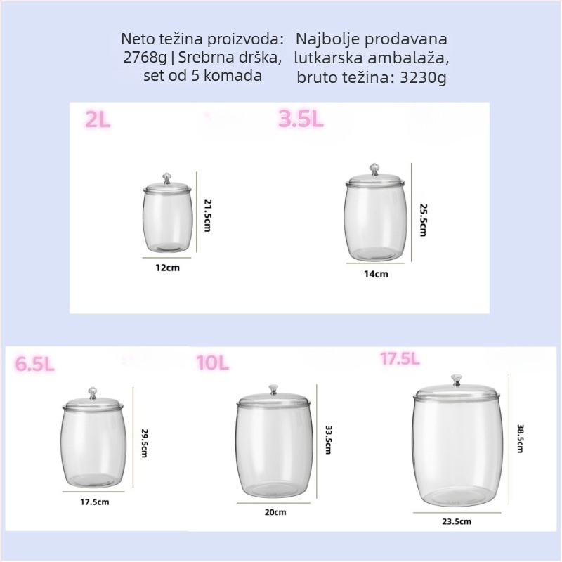 Crisper box - Prozirni plastični spremnik za kuhinju, 5-djelni set, PET, kapacitet 4.1-5 L, lagani luksuz