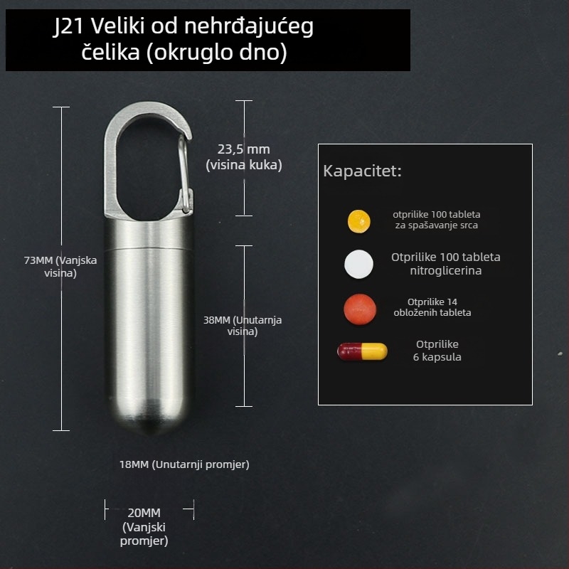 Kutija za tablete od nehrđajućeg čelika i čistog titana, s čvrstim zatvaranjem, model FSJ21, prenosiva za automobil i putovanja