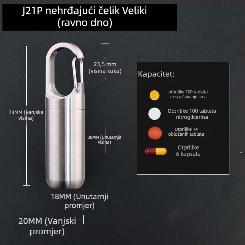Kutija za tablete od nehrđajućeg čelika i čistog titana, s čvrstim zatvaranjem, model FSJ21, prenosiva za automobil i putovanja