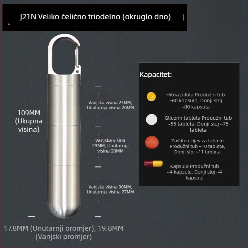Kutija za tablete od nehrđajućeg čelika i čistog titana, s čvrstim zatvaranjem, model FSJ21, prenosiva za automobil i putovanja