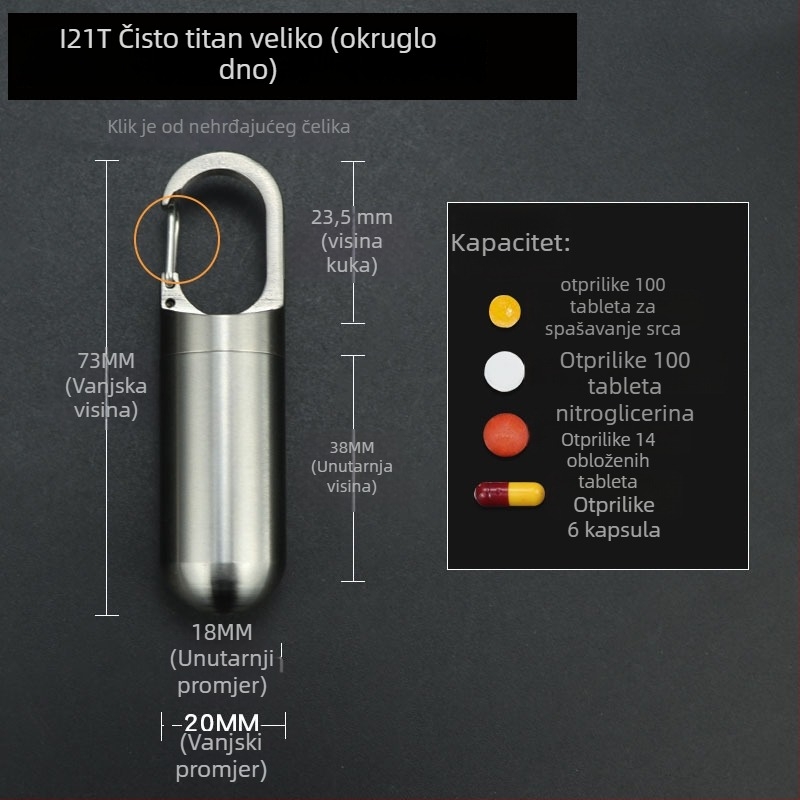 Kutija za tablete od nehrđajućeg čelika i čistog titana, s čvrstim zatvaranjem, model FSJ21, prenosiva za automobil i putovanja