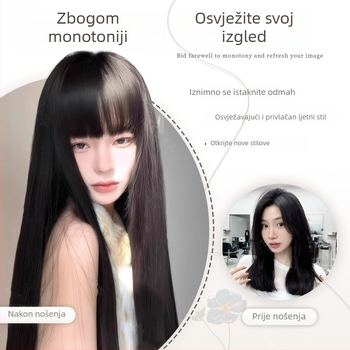 Perika: duga ravna kosa, prirodni stil, proteinska svila, čeoni pramen: ravni ili nagnuti, kompletan set, mehanička izrada