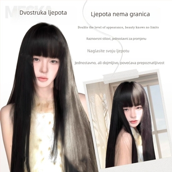 Perika: duga ravna kosa, prirodni stil, proteinska svila, čeoni pramen: ravni ili nagnuti, kompletan set, mehanička izrada