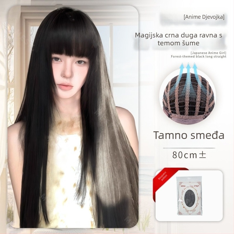 Perika: duga ravna kosa, prirodni stil, proteinska svila, čeoni pramen: ravni ili nagnuti, kompletan set, mehanička izrada