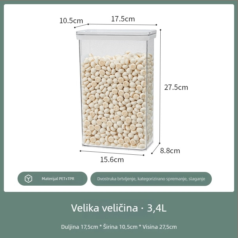 Kvadratna plastična zatvorena posuda za hranu, ABS, kapacitet 3,1–4 L, moderan minimalistički stil