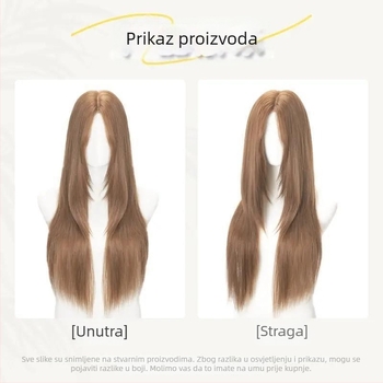 Peruka: dugačka ravna kosa, srednji razdjeljak, prednja čipka, prirodni stil, materijal: proteinska svila, komplet za cijelu glavu