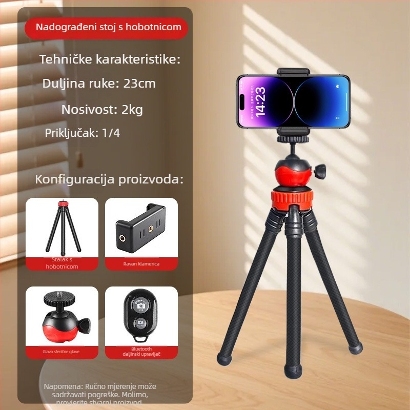 ABS držač za telefon u stilu hobotnice s Bluetoothom – stolni držač za livestream i selfie, otporan na podrhtavanje, prijenosan