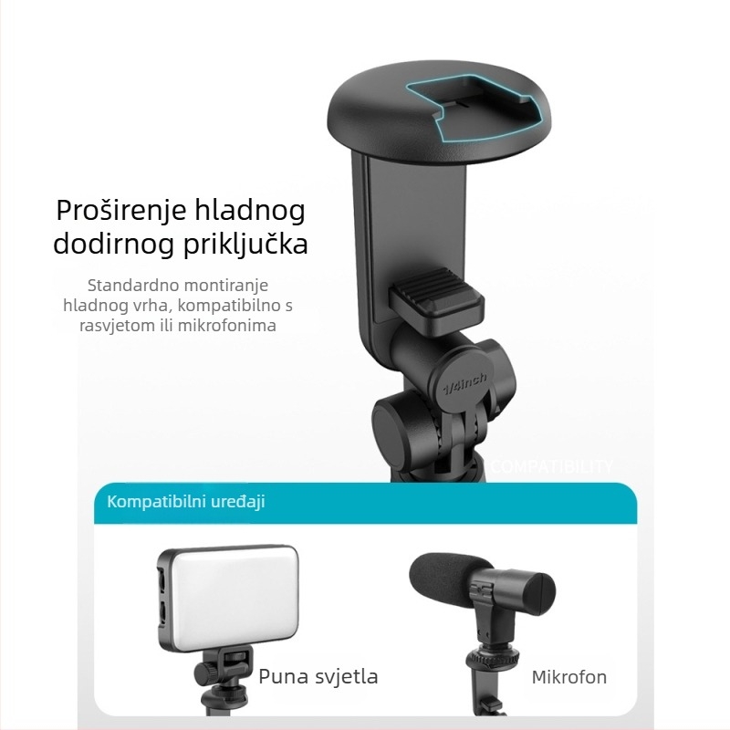 JISNN Bluetooth Selfie Štip-Tripod sa skrivenim integriranim dizajnom, materijal: najlon vlakno + aluminijska legura, daljinski upravljač uključen, ugrađeno svjetlo, mogućnost prilagodbe privatne marke