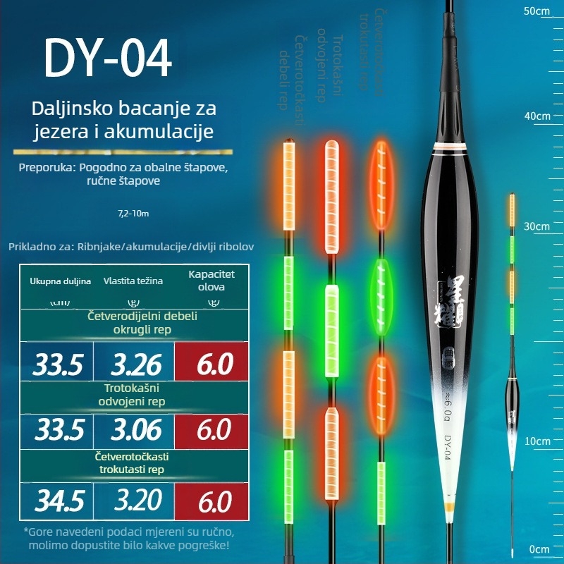 Klizajući plovak za dugačke izbačaje, mijenja boju i svijetli, debeli i upečatljivi elektronički plovak za ribolov na kamenitim obalama
