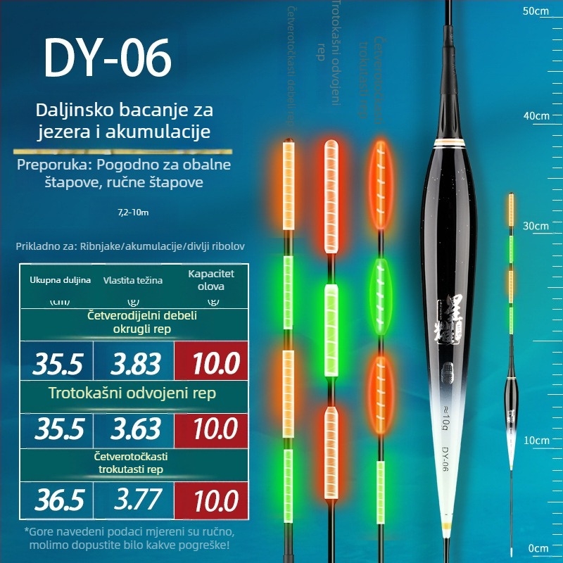 Klizajući plovak za dugačke izbačaje, mijenja boju i svijetli, debeli i upečatljivi elektronički plovak za ribolov na kamenitim obalama