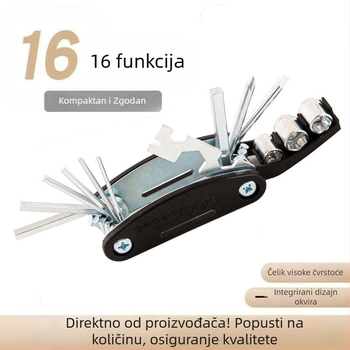 Biciklistički 16-u-1 višenamjenski set alata za popravak guma, prenosni sklopivi alat