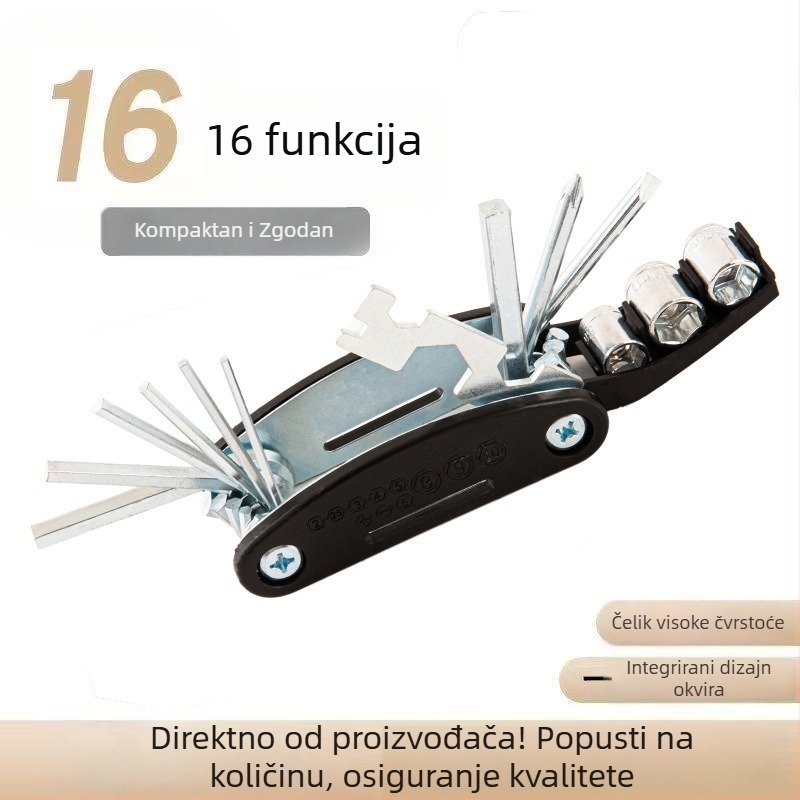 Biciklistički 16-u-1 višenamjenski set alata za popravak guma, prenosni sklopivi alat