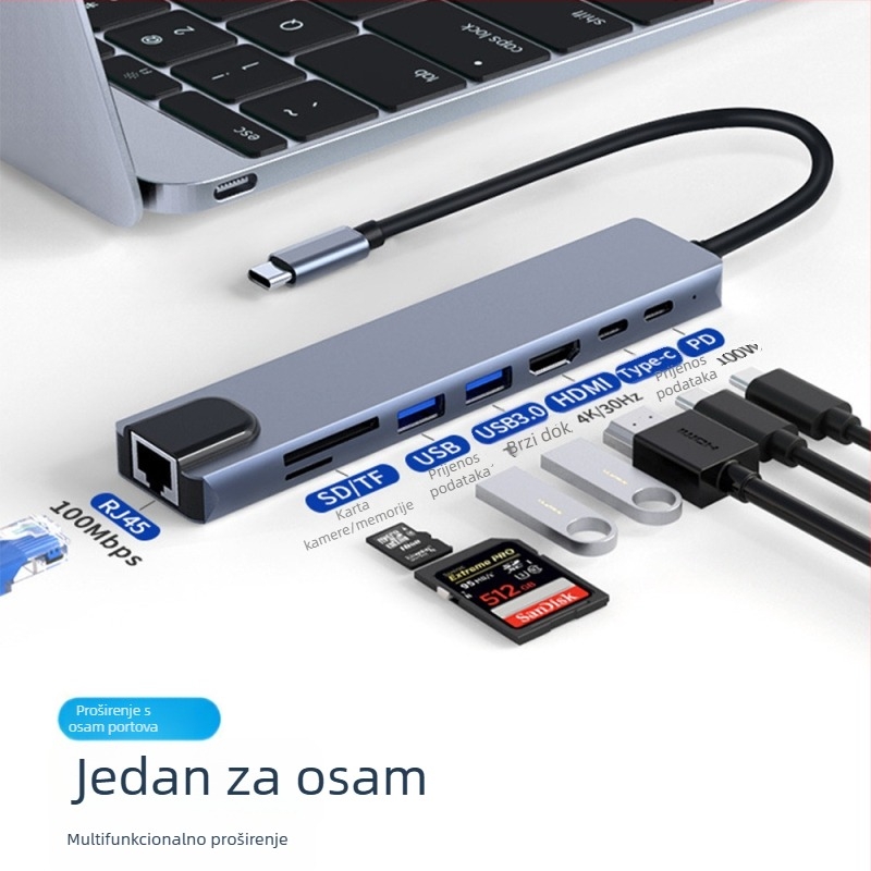 ALNK AL-8IN1 proširivački docking, kompatibilan s prijenosnim računalima i mobitelima