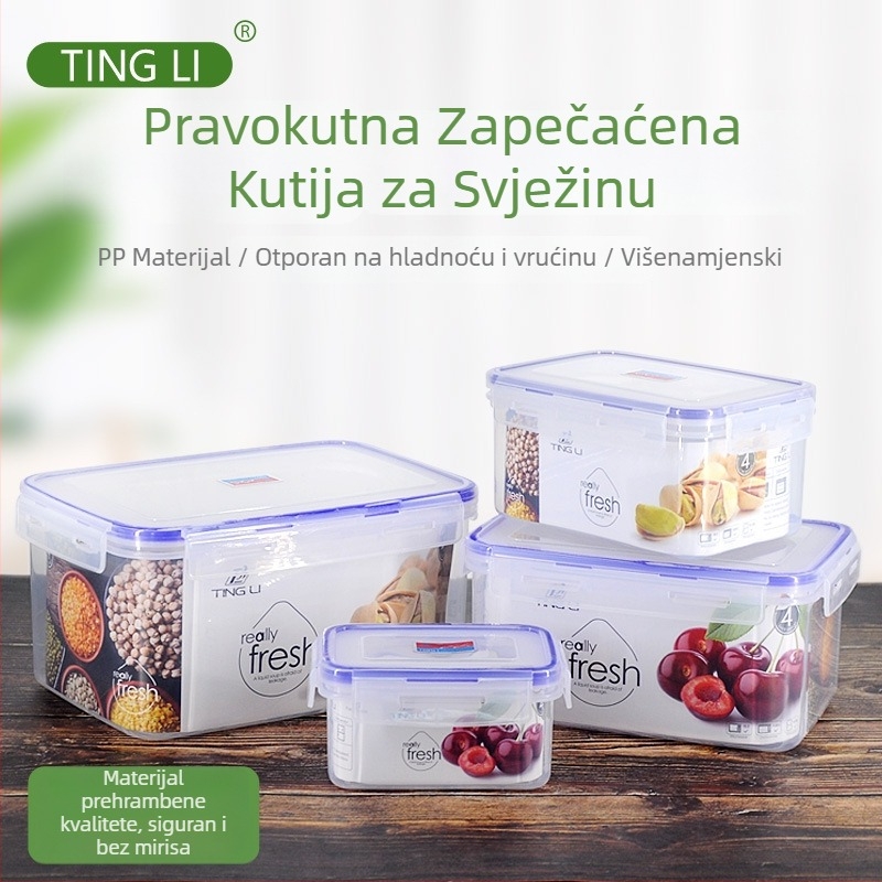 Kvadratna plastična kutija za hranu sa zatvaračem, za skladištenje u hladnjaku