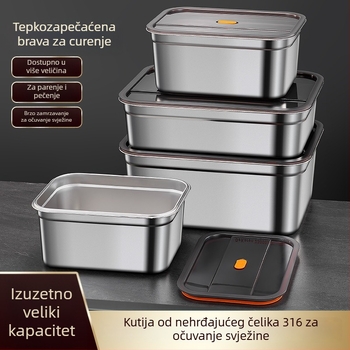 Spremnik za skladištenje hrane od nehrđajućeg čelika, 1–2 L, pravokutnog oblika, zatvoren i otporan na propuštanje, mikrovalno siguran
