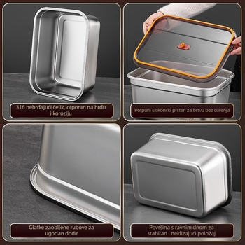 Spremnik za skladištenje hrane od nehrđajućeg čelika, 1–2 L, pravokutnog oblika, zatvoren i otporan na propuštanje, mikrovalno siguran