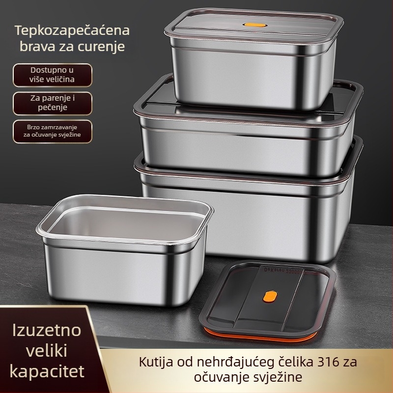 Spremnik za skladištenje hrane od nehrđajućeg čelika, 1–2 L, pravokutnog oblika, zatvoren i otporan na propuštanje, mikrovalno siguran