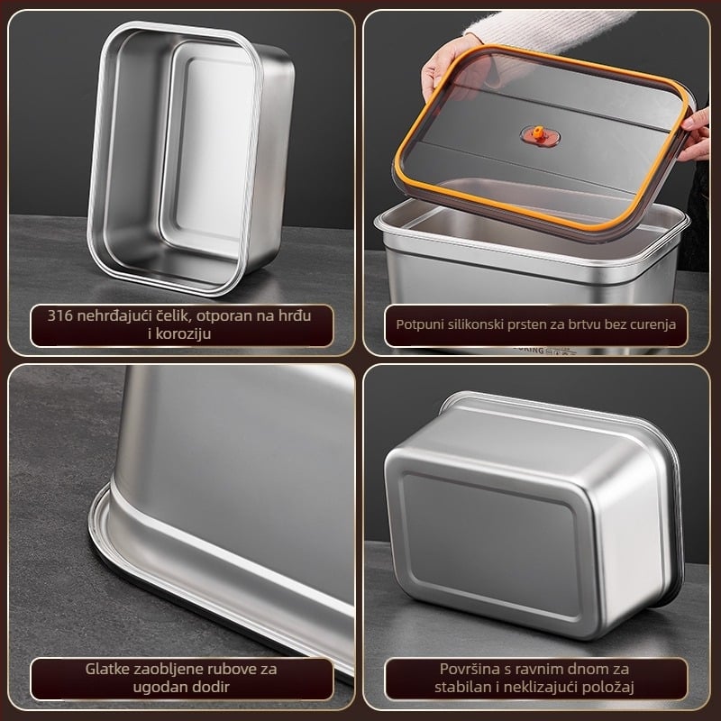 Spremnik za skladištenje hrane od nehrđajućeg čelika, 1–2 L, pravokutnog oblika, zatvoren i otporan na propuštanje, mikrovalno siguran