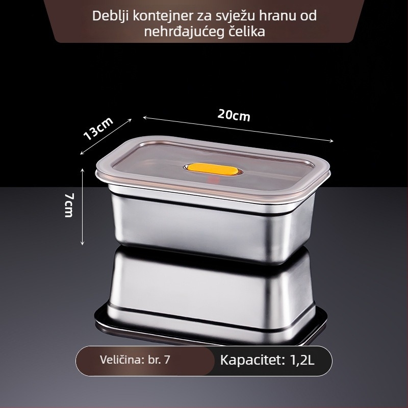 Spremnik za skladištenje hrane od nehrđajućeg čelika, 1–2 L, pravokutnog oblika, zatvoren i otporan na propuštanje, mikrovalno siguran