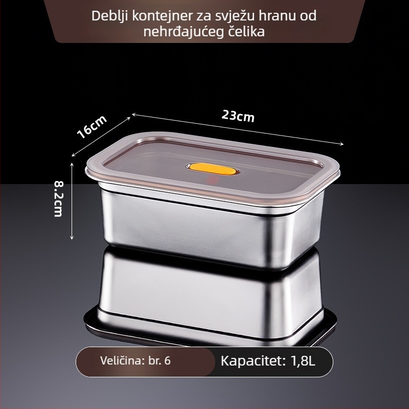 Spremnik za skladištenje hrane od nehrđajućeg čelika, 1–2 L, pravokutnog oblika, zatvoren i otporan na propuštanje, mikrovalno siguran