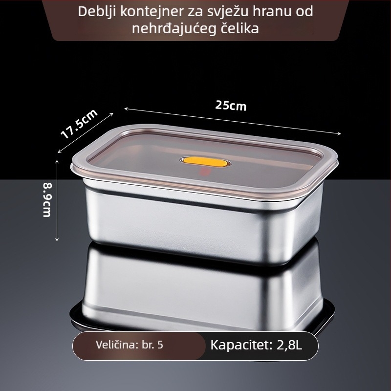 Spremnik za skladištenje hrane od nehrđajućeg čelika, 1–2 L, pravokutnog oblika, zatvoren i otporan na propuštanje, mikrovalno siguran