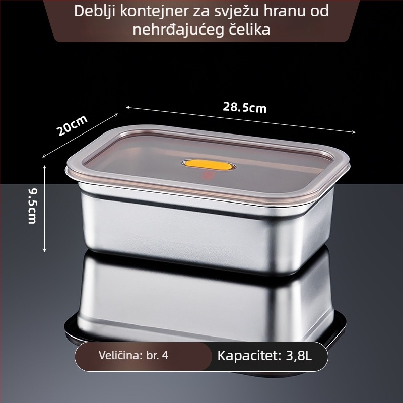 Spremnik za skladištenje hrane od nehrđajućeg čelika, 1–2 L, pravokutnog oblika, zatvoren i otporan na propuštanje, mikrovalno siguran