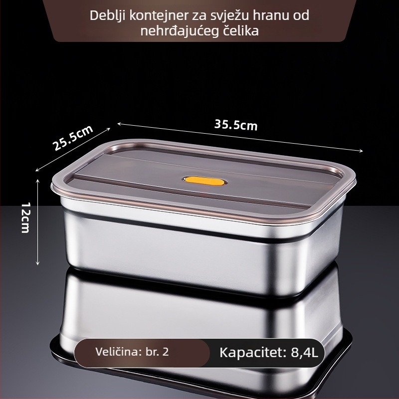 Spremnik za skladištenje hrane od nehrđajućeg čelika, 1–2 L, pravokutnog oblika, zatvoren i otporan na propuštanje, mikrovalno siguran