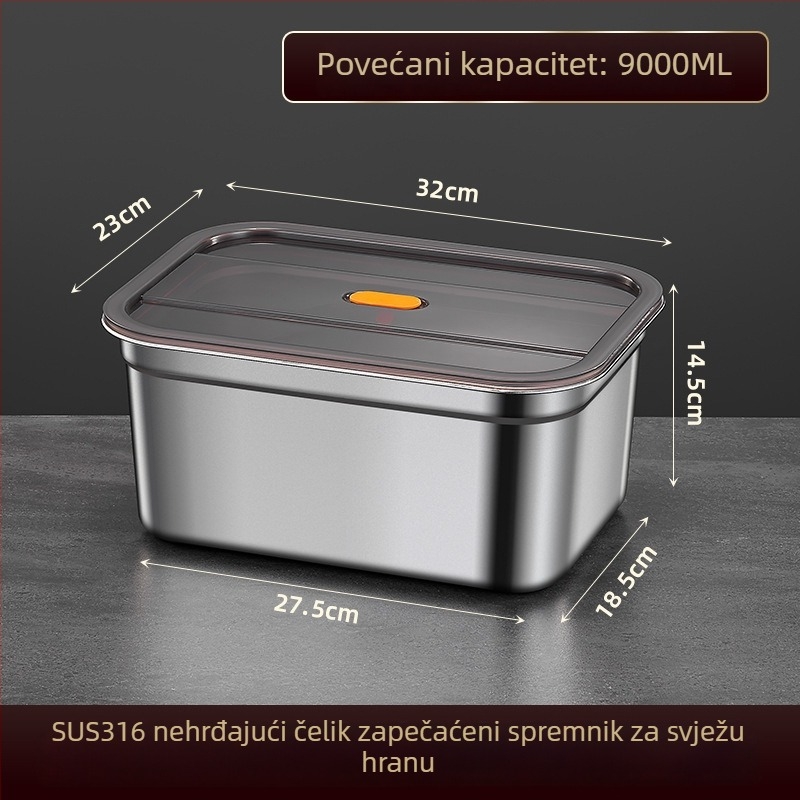 Spremnik za skladištenje hrane od nehrđajućeg čelika, 1–2 L, pravokutnog oblika, zatvoren i otporan na propuštanje, mikrovalno siguran