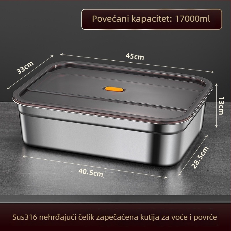 Spremnik za skladištenje hrane od nehrđajućeg čelika, 1–2 L, pravokutnog oblika, zatvoren i otporan na propuštanje, mikrovalno siguran