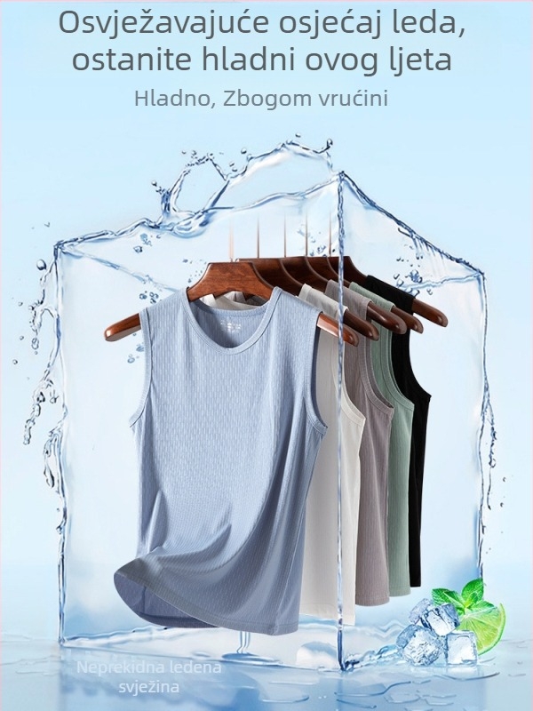 Muški Ice Silk sportski set bez rukava - široki kroj, jednobojna boja, brzo sušeći top za trčanje i fitness