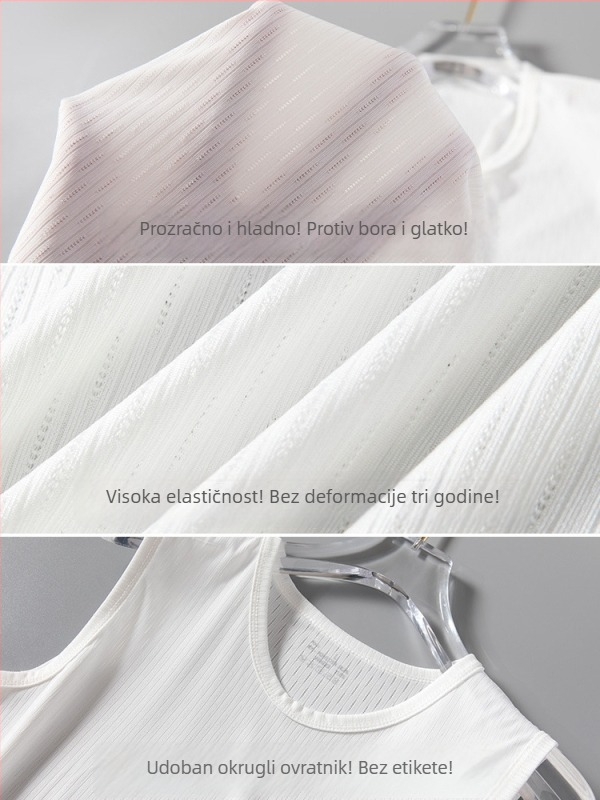Muški Ice Silk sportski set bez rukava - široki kroj, jednobojna boja, brzo sušeći top za trčanje i fitness