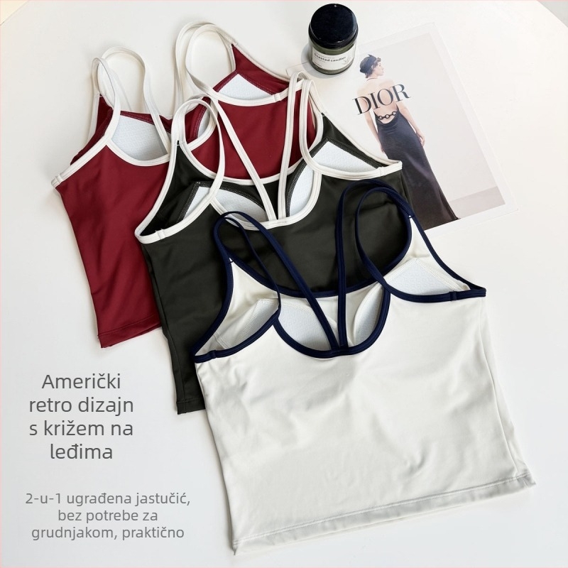 Ženski sportski grudnjak s križnim leđnim naramenicama, prozračan, brzo se suši, visoka elastičnost, tkanina Nylon-Spandex (80/20)