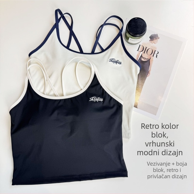 Ženski sportski grudnjak s križnim leđnim naramenicama, prozračan, brzo se suši, visoka elastičnost, tkanina Nylon-Spandex (80/20)