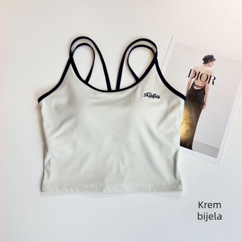 Ženski sportski grudnjak s križnim leđnim naramenicama, prozračan, brzo se suši, visoka elastičnost, tkanina Nylon-Spandex (80/20)