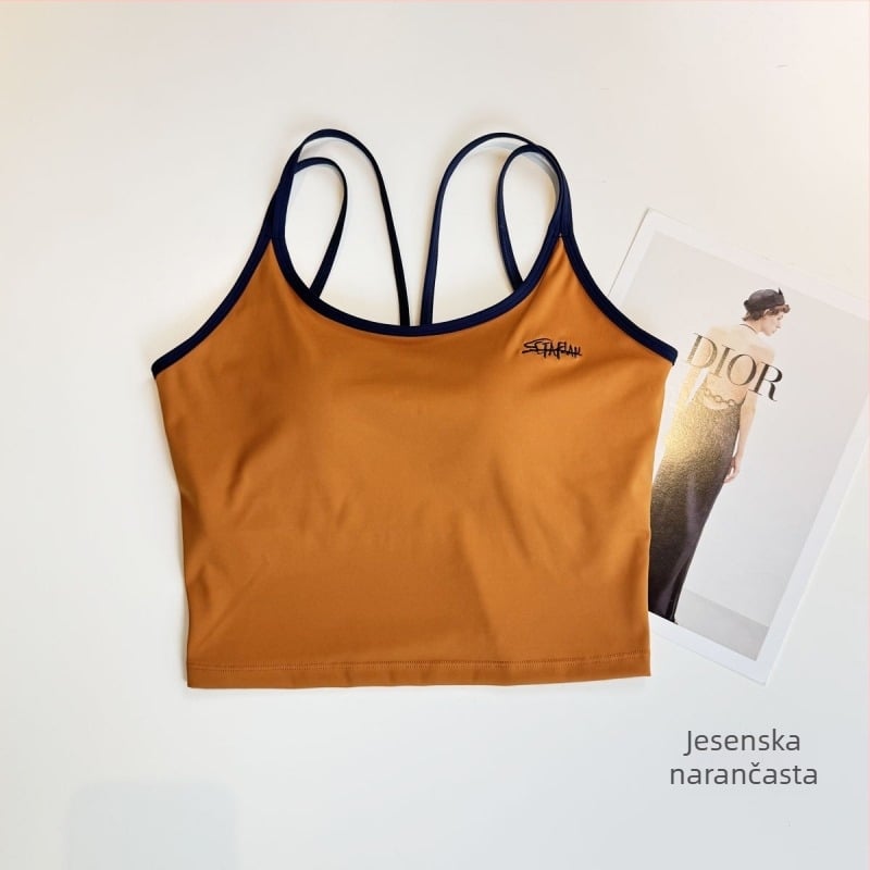 Ženski sportski grudnjak s križnim leđnim naramenicama, prozračan, brzo se suši, visoka elastičnost, tkanina Nylon-Spandex (80/20)
