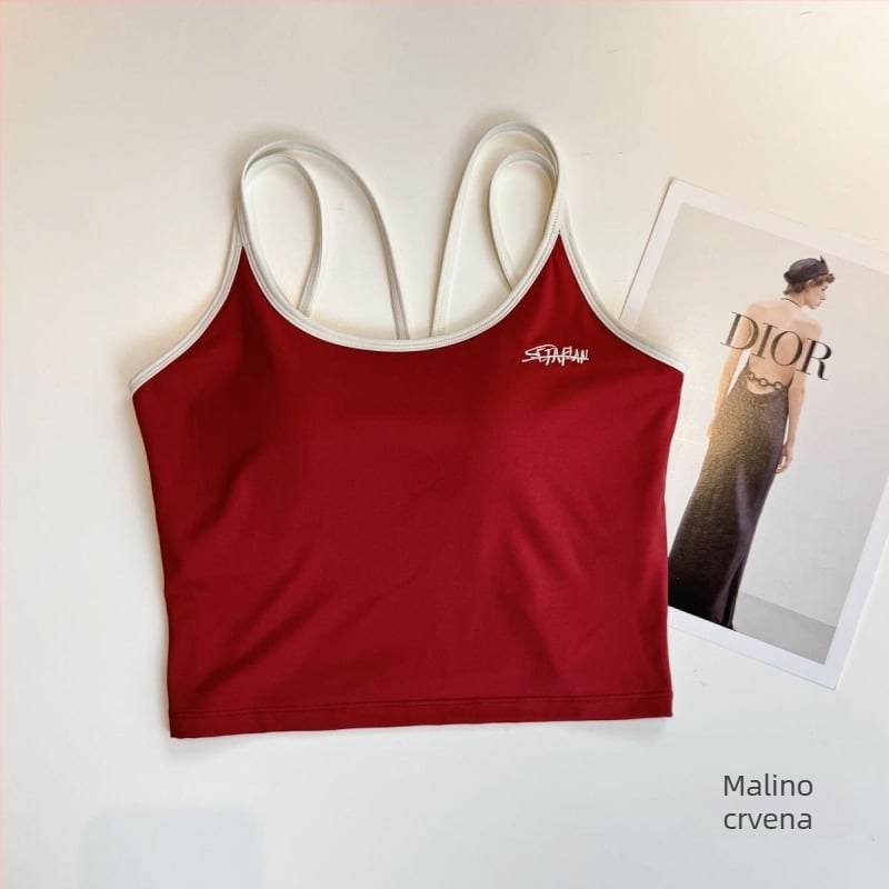 Ženski sportski grudnjak s križnim leđnim naramenicama, prozračan, brzo se suši, visoka elastičnost, tkanina Nylon-Spandex (80/20)