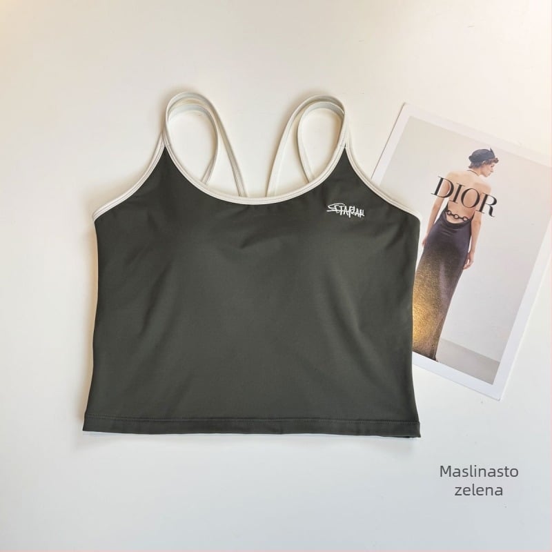 Ženski sportski grudnjak s križnim leđnim naramenicama, prozračan, brzo se suši, visoka elastičnost, tkanina Nylon-Spandex (80/20)