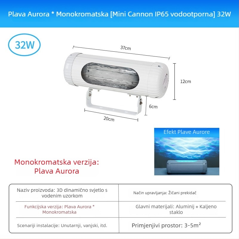Kružna projekcijska svjetiljka s vodnim valom, za vanjsku upotrebu, vodootporna, staklena optika, 220V, daljinsko upravljanje i pametno upravljanje, 16 boja s gradijentom i neprekidnim podešavanjem jačine svjetla