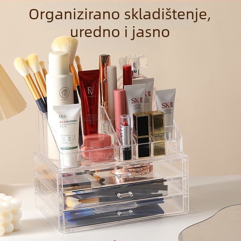 PS plastična stolna kutija za skladištenje s poklopcem i pregradama za kozmetiku, ruž za usne i nakit, kapacitet 18 L, japanski stil
