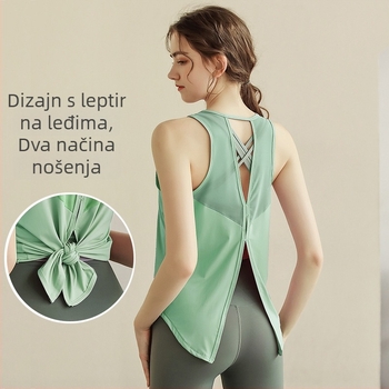 Lagana sportska majica za jogu, prozračna najlon tkanina, bez leđa, dužina bokova, brzo suši - Ljeto 2024