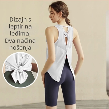 Lagana sportska majica za jogu, prozračna najlon tkanina, bez leđa, dužina bokova, brzo suši - Ljeto 2024