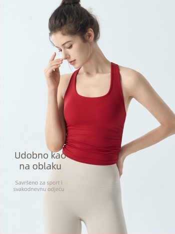 Ženski All-in-One sportski top s širokim trakama, brzo sušenje, 80% najlon 20% spandex, uski kroj, kvadratni izrez, s umetkom za grudi