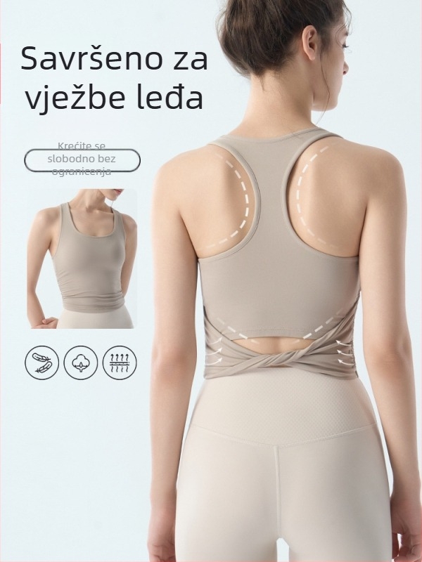 Ženski All-in-One sportski top s širokim trakama, brzo sušenje, 80% najlon 20% spandex, uski kroj, kvadratni izrez, s umetkom za grudi